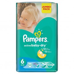 Подгузники, Pampers (Памперс) 15+ кг р. 6 №54 актив беби драй экстра лардж